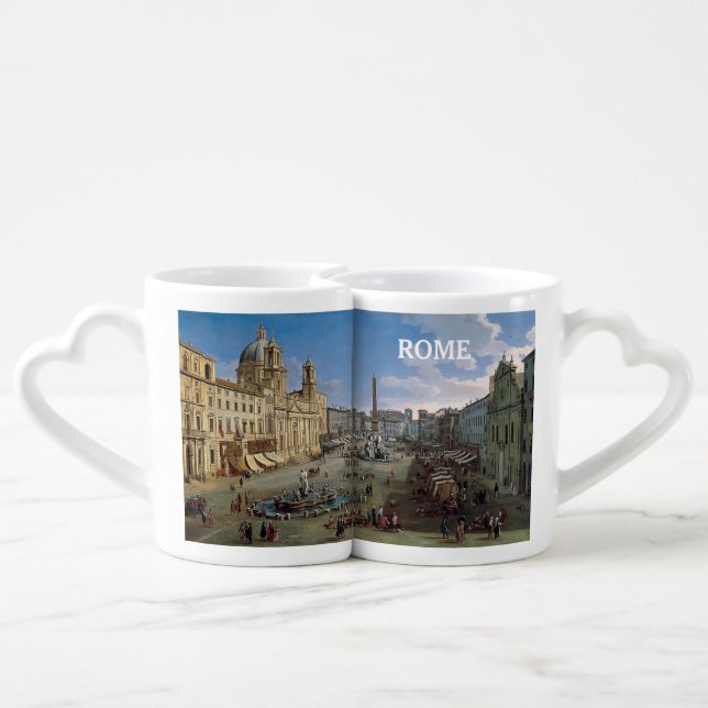 Piazza Navona, Rome art couple's mug set (Back Nesting)