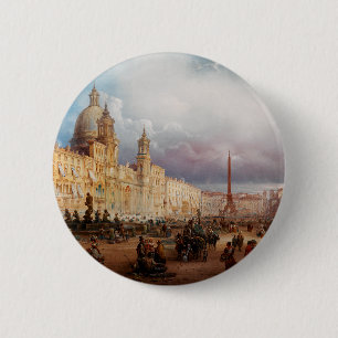 Piazza Navona Rome Market 1850s Art Button