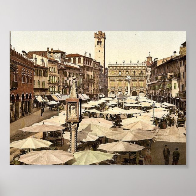 Piazzi delle Erbe, Verona, Italy classic Photochro Poster (Front)