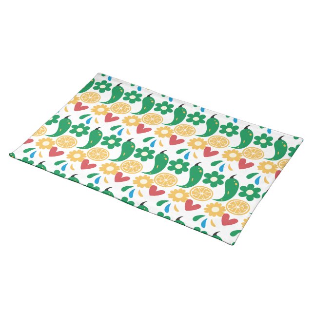 Picante Fiesta Chili Colorful Pattern Cloth Placemat (On Table)