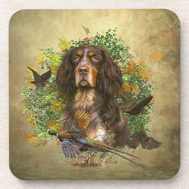 Picardy Spaniel , Hunting season   Beverage Coaster (Front)