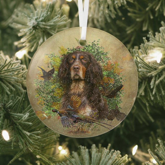 Picardy Spaniel , Hunting season   Glass Ornament (Insitu)