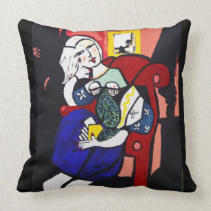 PICASSO BY NORA GIRL WITH BOOK THROW PILLOW
