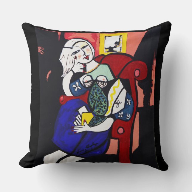 PICASSO BY NORA  GIRL WITH BOOK THROW PILLOW (Front)