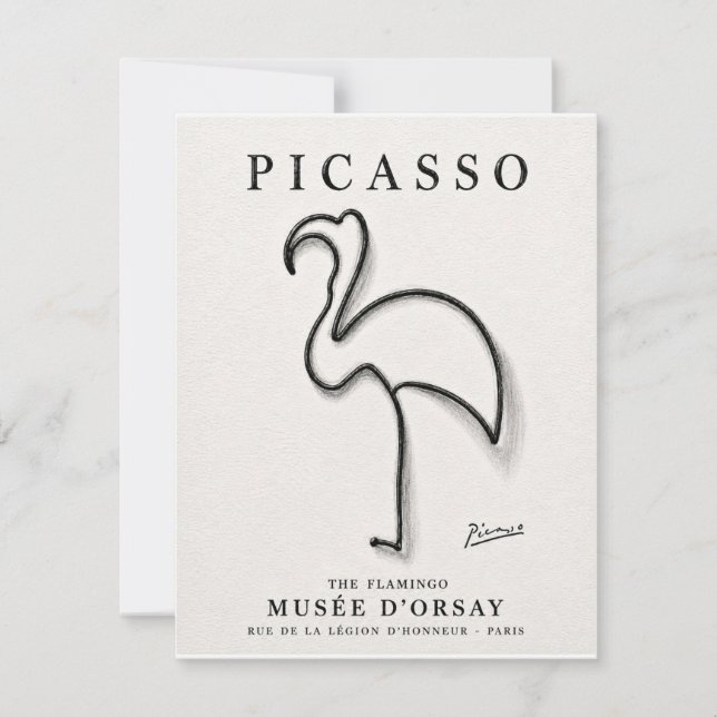 Picasso Flamingo Print | Minimalist Flamingo Art Note Card (Front)