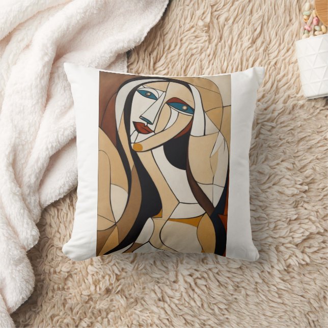 "Picasso-inspired Femme Pillow" Throw Pillow (Blanket)