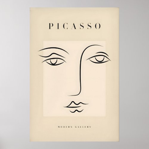 Picasso Minimalist Face Outline Line Art Simple Poster