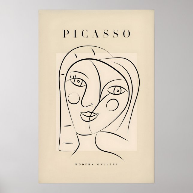 Picasso Smiling Double Face Abstract Portrait Line Poster (Front)