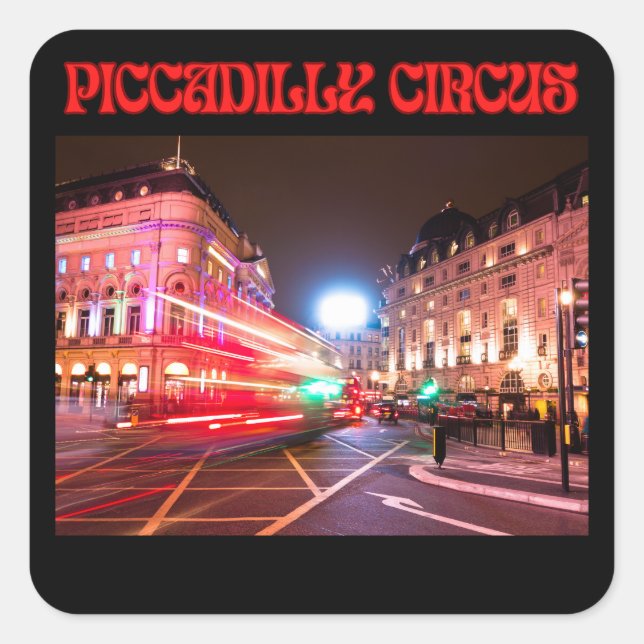Piccadilly Circus Square Sticker Black Background  (Front)