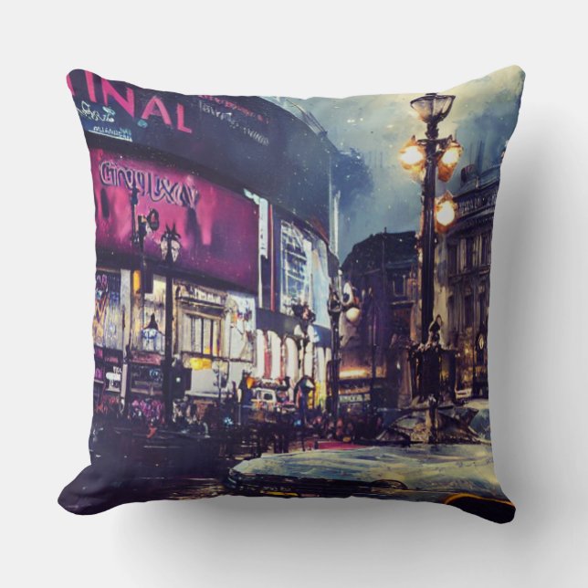 Piccadilly Circus Throw Pillow (Front)