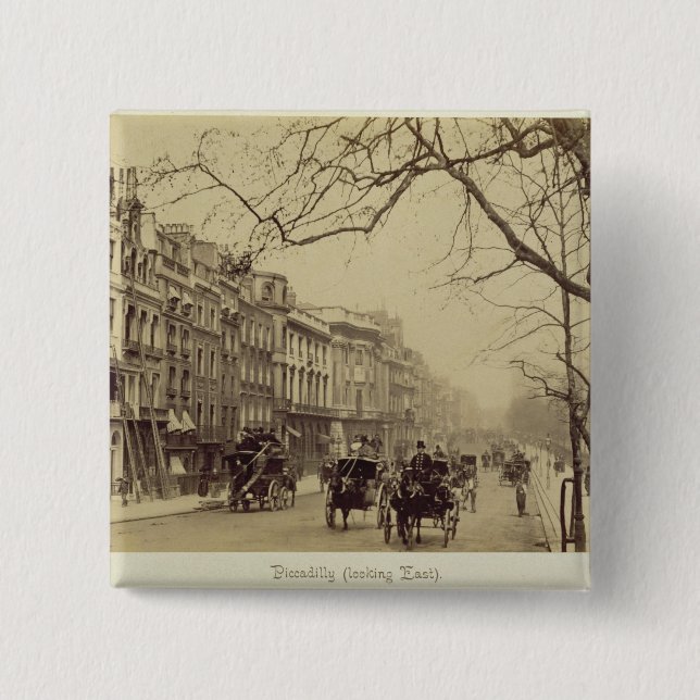 Piccadilly facing East, (sepia photo) Pinback Button (Front)