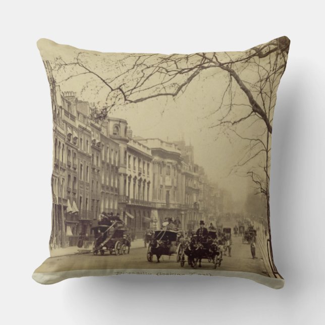 Piccadilly facing East, (sepia photo) Throw Pillow (Front)