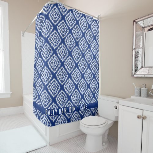 PiccoGrande white shibori pattern blue custom name Shower Curtain