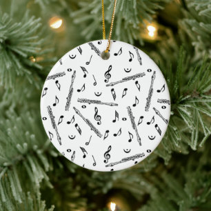 Piccolo Music Note Pattern Ceramic Ornament