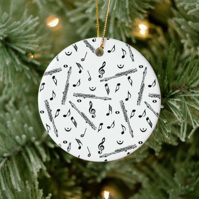 Piccolo Music Note Pattern Ceramic Ornament (Tree)
