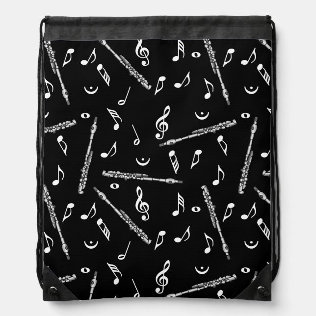 Piccolo Music Note Pattern Drawstring Bag (Front)