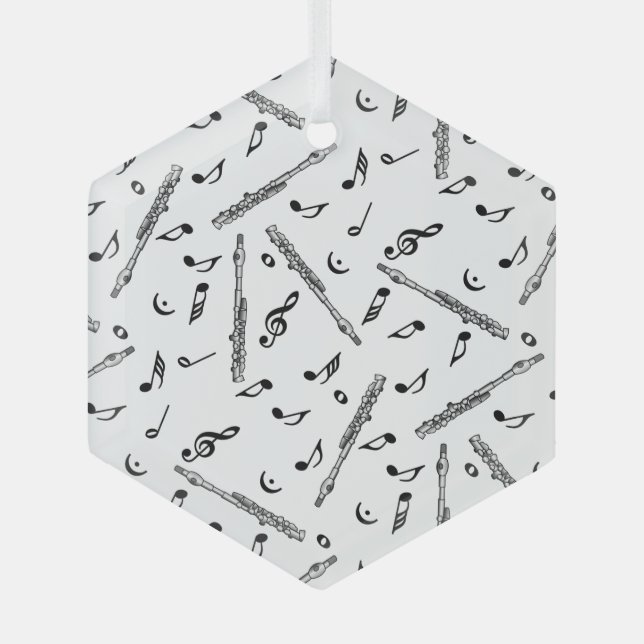 Piccolo Music Note Pattern Glass Ornament (Front)