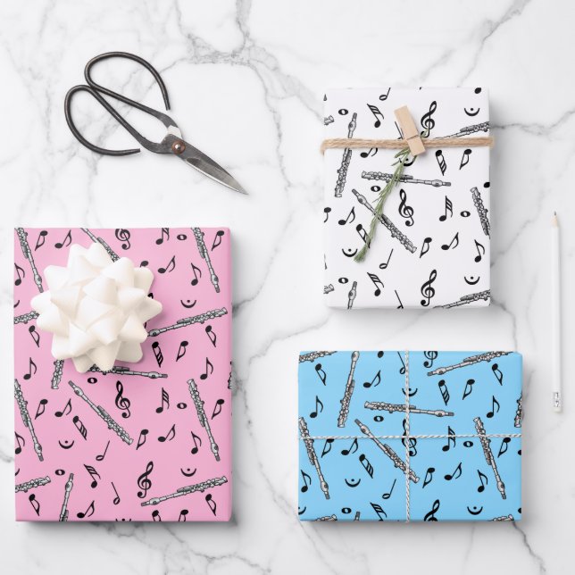 Piccolo Music Note Pattern Wrapping Paper Sheets (Front)
