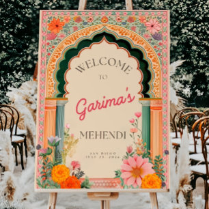 Pichwai Garden Mehendi Welcome Sign: Indian Weddin Foam Board