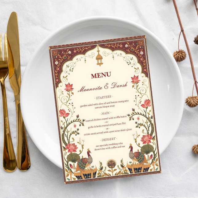 Pichwai Indian Lotus Peacock Wedding Menu (Creator Uploaded)