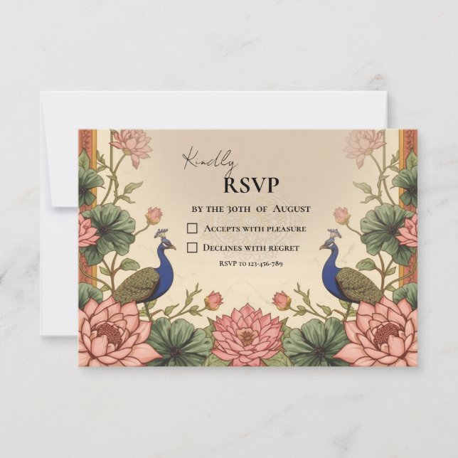 Pichwai Inspired Indian Wedding RSVP Card (Front)