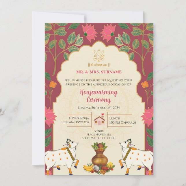 Pichwai Lotus Housewarming invitations (Front)