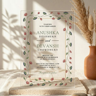 Pichwai Lotus Vine Border Frame Indian Wedding Acrylic Invitations