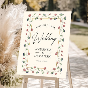 Pichwai Lotus Vine Indian Wedding Welcome Sign