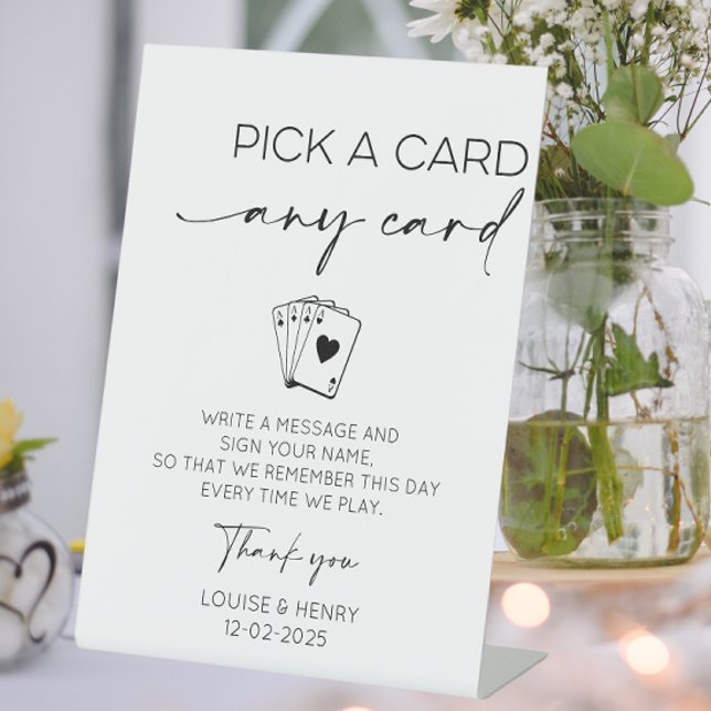 Pick A Card Any Card Guestbook Pedestal Sign (Pick a card any card, sign our playing cards guest book)