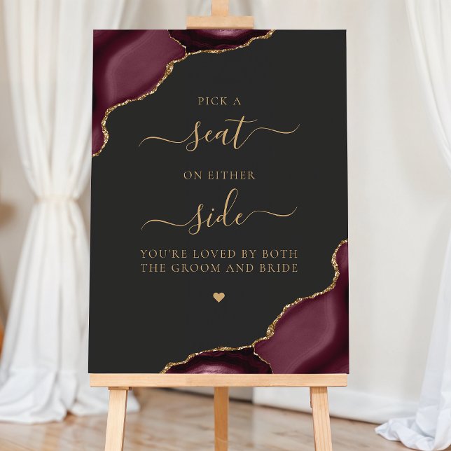 Pick a Seat Burgundy Agate Gold Dark Wedding Foam Board (Creator Uploaded)