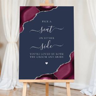 Pick a Seat Burgundy Agate Silver Navy Wedding Foam Board