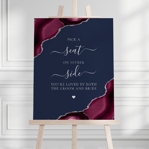 Pick a Seat Burgundy Agate Silver Navy Wedding Foam Board