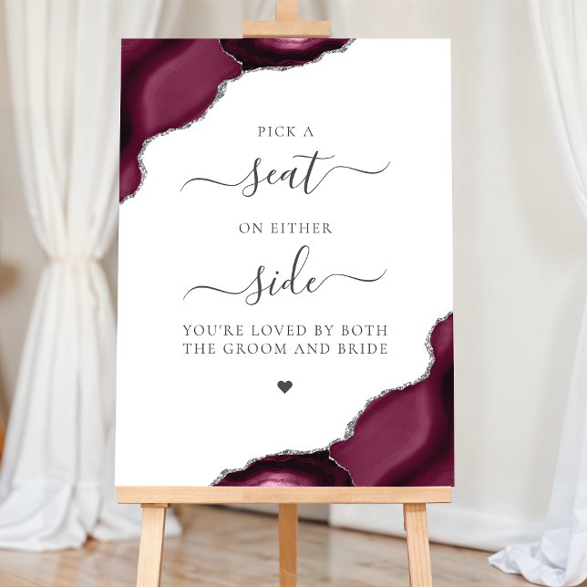 Pick a Seat Burgundy Agate Silver Wedding Foam Board (Creator Uploaded)