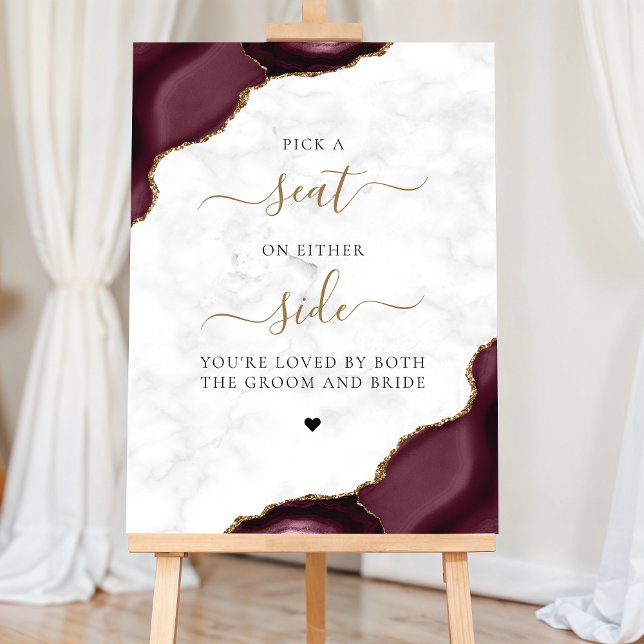 Pick a Seat Burgundy Gold Agate Marble Wedding Foam Board (Creator Uploaded)