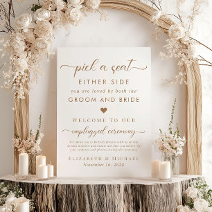 Pick A Seat Either Side Cream Gold Wedding Seating Foam Board