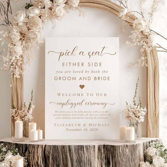 Pick A Seat Either Side Cream Gold Wedding Seating Foam Board (Creator Uploaded)