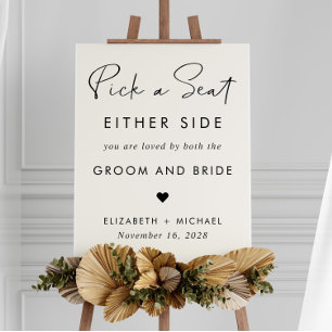 Pick A Seat Either Side Cream Wedding Seating Foam Board