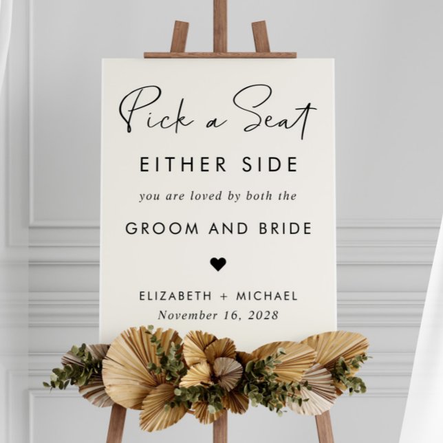 Pick A Seat Either Side Cream Wedding Seating Foam Board (Creator Uploaded)