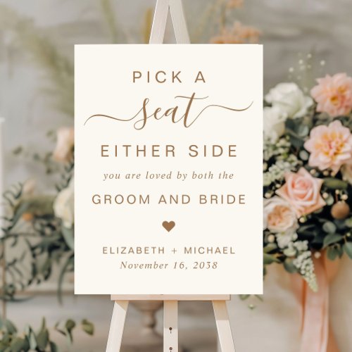 Pick A Seat Either Side Ivory Gold Wedding Seating Foam Board