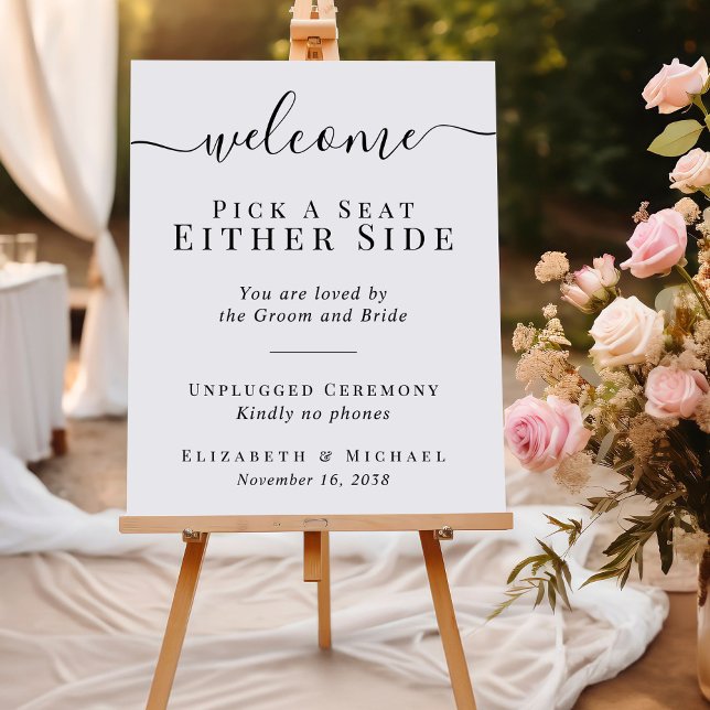 Pick a Seat Either Side Unplugged Ceremony Wedding Foam Board (Pick a Seat Either Side Unplugged Ceremony Wedding Welcome Sign)