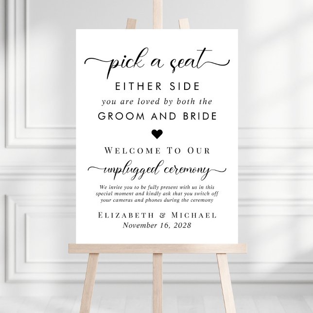 Pick A Seat Either Side Unplugged Ceremony Wedding Foam Board (Creator Uploaded)