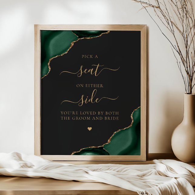 Pick a Seat Emerald Green Agate Gold Dark Wedding Poster (Creator Uploaded)