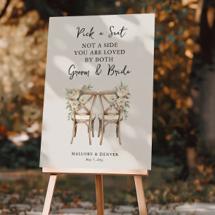 Pick a Seat Illustrated Wedding Ceremony Vintage Foam Board