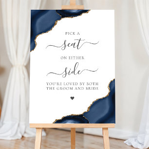 Pick a Seat Navy Blue Agate Gold Wedding Foam Board