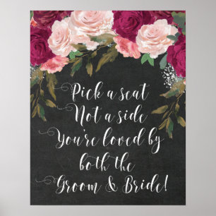 pick a seat not a side burgundy wedding sign