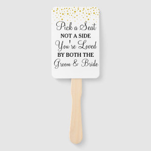 Pick a Seat Not a Side gold dots wedding Hand Fan