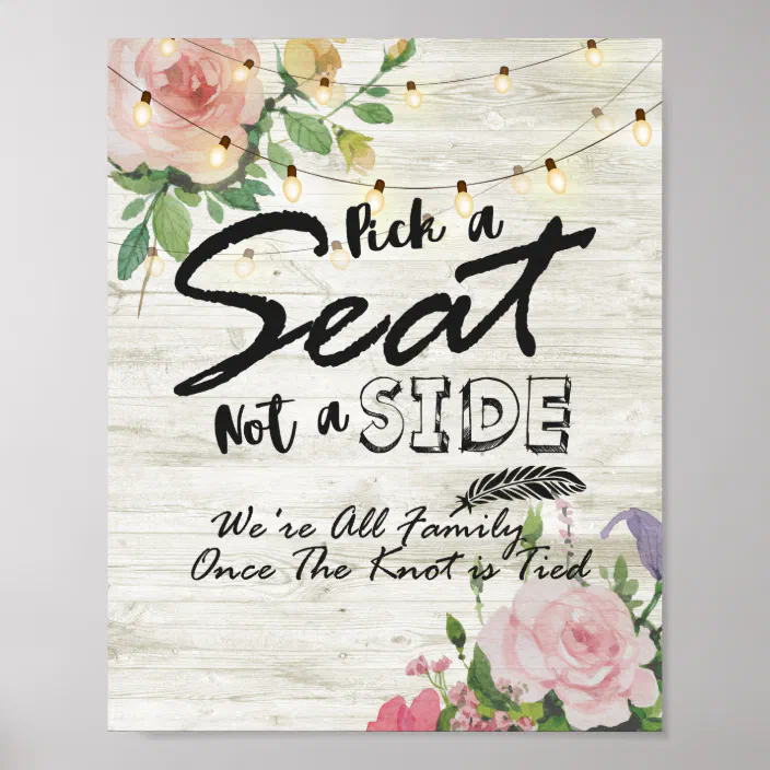 Chalk Style Watercolour Pink Floral Choose A Seat We Are All Family Wedding Sign 