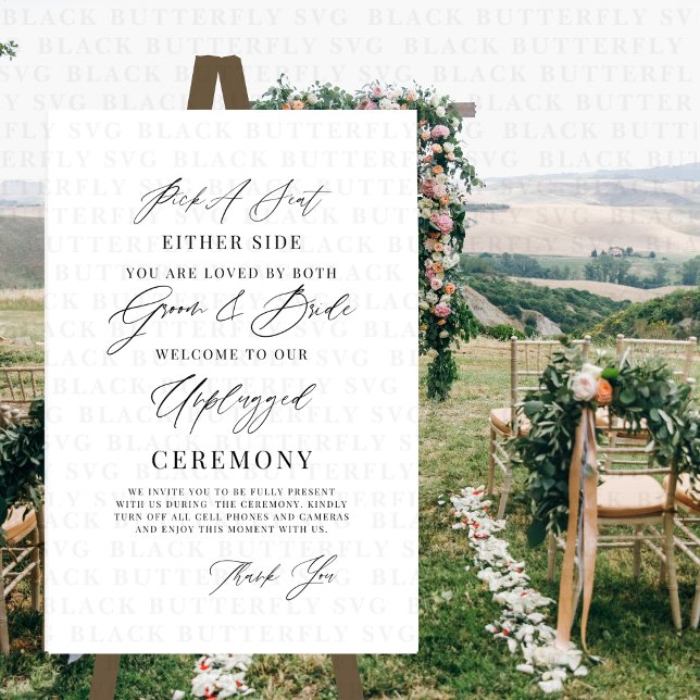 Pick a Seat Not a Side Unplugged Wedding Ceremony  Foam Board (Wedding Sign Pick A Seat Unplugged Ceremony)