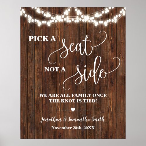 Pick a Seat not a Side Wedding Ceremony Western Poster