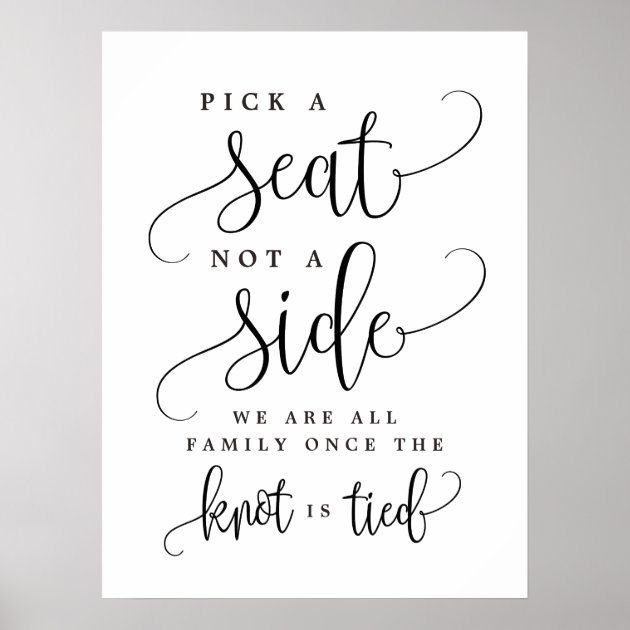 Black And White Damask Pick A Seat Not A Side Personalised Wedding Sign 